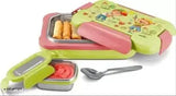 Steel lunchbox set with 600ml tiffin box, 120ml container, and spoon, ideal for kids' lunches, vibrant design, insulated, stainless steel interior, perfect for school, office, travel