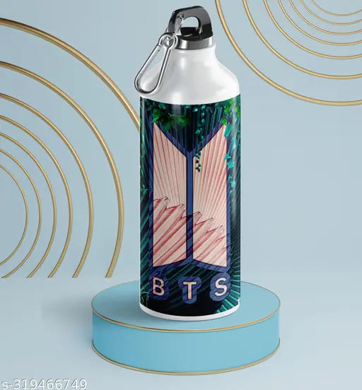 Multicolor Aluminium Printed Sipper Bottles (600ml) - Pack of 2 with BTS Logo and Keychain, ideal for gifts for girls, boys, men, women, and friends. Premium quality and trendy design