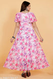 Pink georgette long kurti, digital printed designer anarkali style for women. Available in multiple sizes including plus sizes, square neckline with short sleeves, heavy American crêpe lining. Made in India