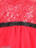 Red embellished net gown, stylish toy balloon design for kid's parties (1-12 years)