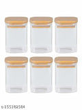 Airtight 240ml glass spice containers (6 pcs), bamboo lids, clear borosilicate glass for kitchen storage and seasoning of masala, coffee beans, tea, sugar, herbs
