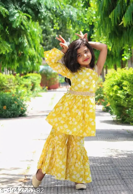 Cotton Nyra Coord set, printed sharara and one shoulder, for 2-3 years old girls, Indian fashion