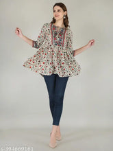 Rayon tunic tops for women & girls with printed net pattern, three-quarter sleeves, XS - 4XL sizes available