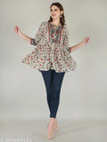 Rayon tunic tops for women & girls with printed net pattern, three-quarter sleeves, XS - 4XL sizes available