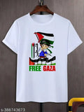Arabic design printed polyester t-shirt, FREE GAZA latest flag motif, short sleeves