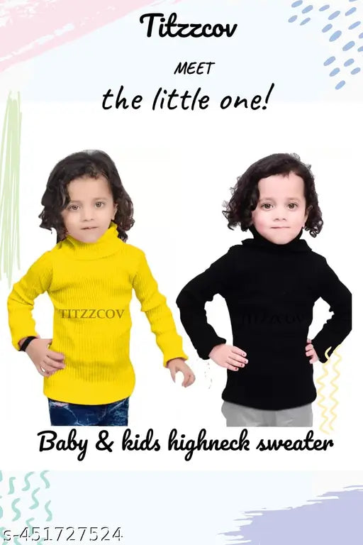 Wool high neck sweater for kids, self-design pattern, warm for winter, sizes: 0-3 Months - 6-7 Years