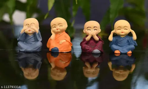 Poly resin Buddha statue set (10cm each), Indian-crafted home decor & spiritual gift