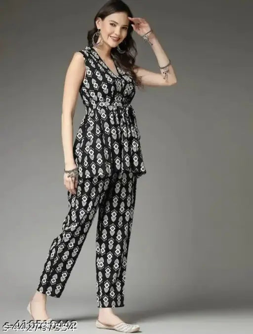 Women's rayon chord set, short-sleeved Indian Western fashion accessory for XS to XXL sizes