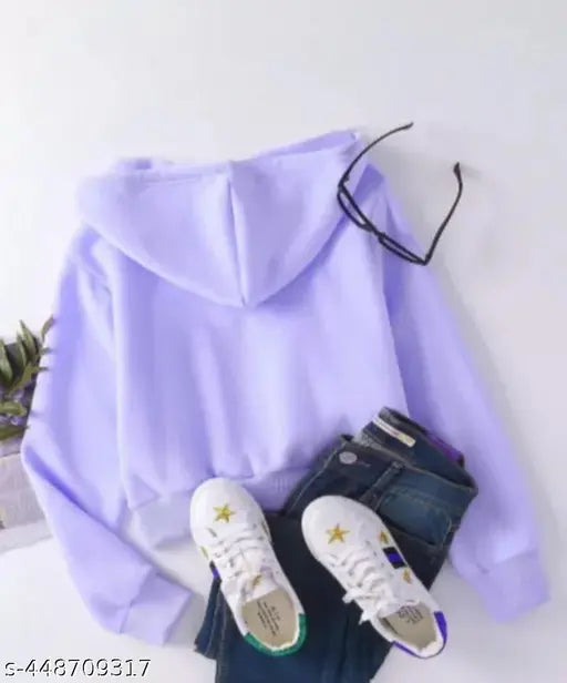 Lavender wool crop zipper hoodie, trendy sweatshirt for kids (9-10yrs-16yrs), solid color on display