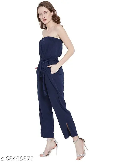 Epoca green polyester off-shoulder jumpsuit, sleeveless, two pockets, size S for petite figures, India origin