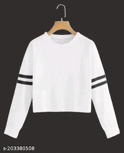 Trendy women's polycotton long-sleeve t-shirt or crop top, ideal for women and girls (size L: bust size 38", country of origin: India)