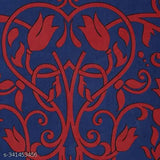 Mosaic navy and red printed cotton flat sheets, ethnic motifs, summer-ready adult bedding (2 pillow covers), double queen size (90x108in), 100% pure cotton, made in India