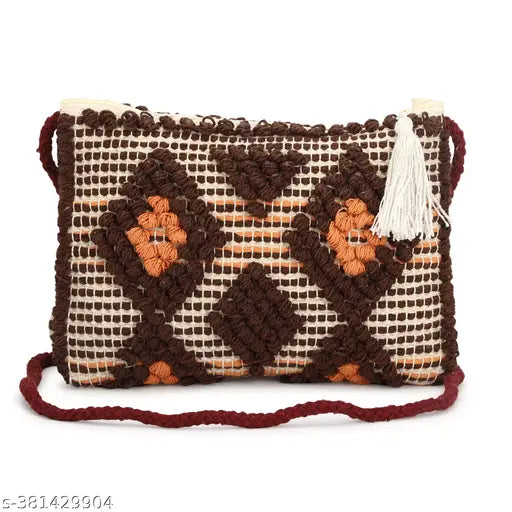 Multicolor embroidered net sling bag, free size with 1 compartment, made of fabric. Women's elegant accessory from Indian artisans