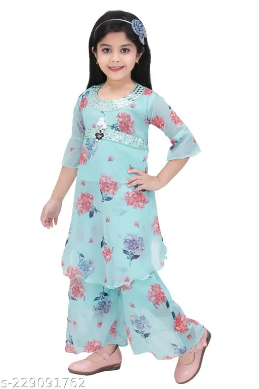 Girls Party(Festive) cotton blend Kurta Palazzos, printed with vibrant festive designs for kids aged 2-12 years