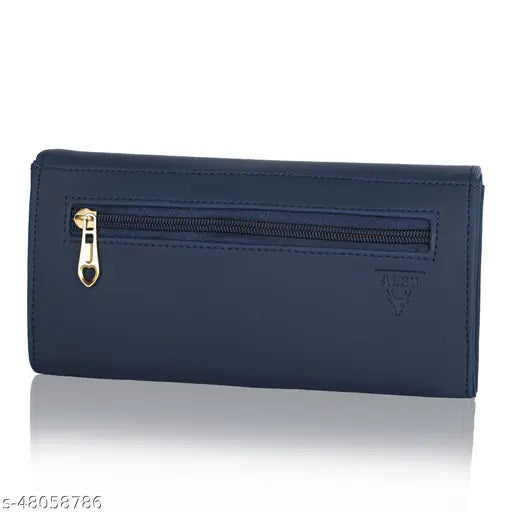 Dark blue faux leather hand clutch, sleek design, 3 compartments, free size, ideal for women's fashion