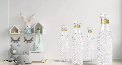 White BPA-free leak-proof Ekleo Crystal Diamond Plastic Water Bottles, 1L each, fridge-safe set of 2