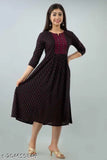 Elegant printed rayon Anarkali kurti, flared silhouette, three-quarter sleeves - Indian traditional fashion