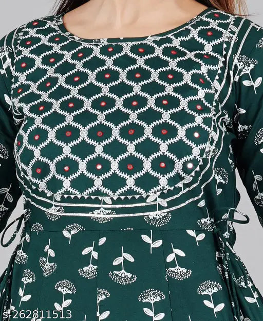 Mirror work rayon anarkali kurti, printed combo three-quarter sleeves for women, India origin