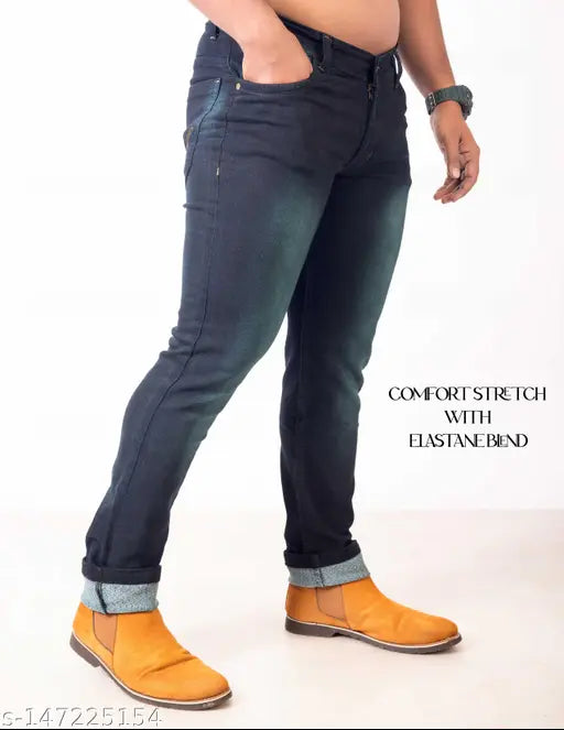 Dark blue denim men's jeans by FANG JEANS, solid fit with sizes 30 and 32