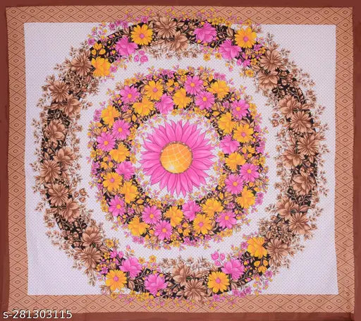 Brown Jaipuri print floral double bed sheets - 104 thread count, fine cotton flat sheets, Poorak brand