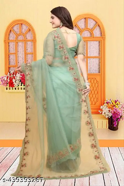 Luxurious embroidery with diamond work saree, solid pattern net fabric on mannequin