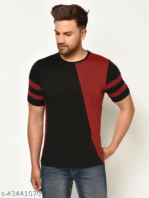 Colorblocked cotton short-sleeve men's t-shirt, gym & running styling - T-Shirt, Indian brand with true size and comfort