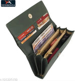 Faux leather two-fold hand wallet clutch in solid color, 6 card slots, free size (9x4in), YESBENZA women's and girls unique trendy accessory