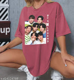 Trendy cotton blend printed oversized women's t-shirt with short sleeves, vibrant design, XS-XL sizes