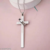 Silver Men's Cross Pendant Ornament for Car or Wall, Christian Crucifix and Bible Prayer design, handcrafted in stainless steel