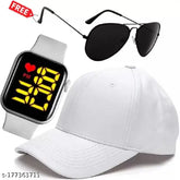 Stylish square LED black sunglasses and cotton cap combo, summer special for boys - new designer accessory from India