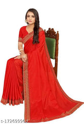 Vichitra Silk women's bridal sada saubhagyavati saree, solid pattern in free size with running blouse, premium quality from India