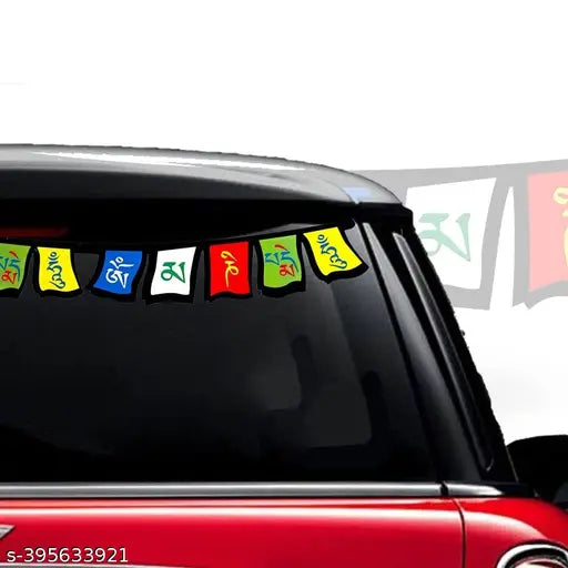 Indian-made, 60cm x 5cm Tibetan Buddhist Prayer Flag Sticker for dual-side print on cars & bikes, durable adhesive with a lifespan exceeding 4 years