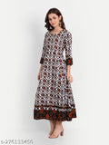 Rayon designer handwork gown, printed combo, three-quarter sleeves, Indian-origin maxi dress