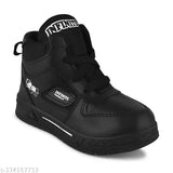 Synthetic leather full black gym shoes for boys and kids (blue) - BUMRAH 1, comfortable fit with padded heels & foam insoles, premium quality Indian footwear