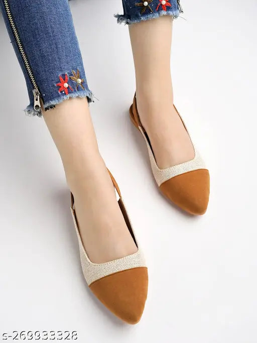 PU jute belly ballerinas - tan, women's versatile footwear with buckle fastening & smooth texture, made in India