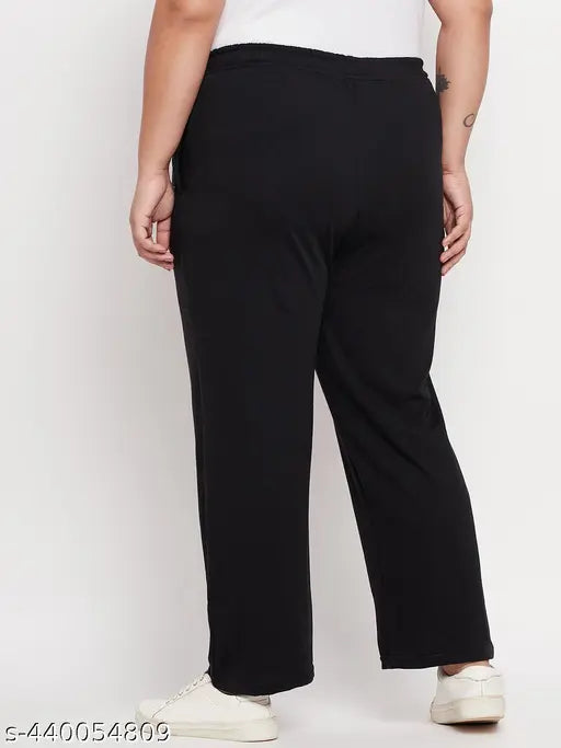 Black cotton plus-size women's pyjama/loungewear pants with side pockets - soft, breathable, and functional