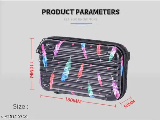 Acrylic leaf print mini suitcase sling, adjustable strap, Indian origin