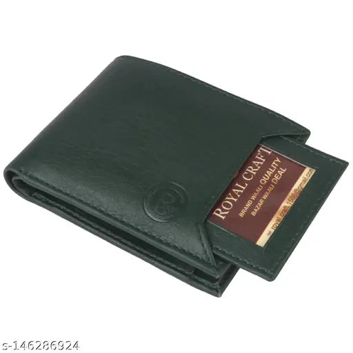 Solid faux leather royal craft wallet, men's fashion bi-fold card holder, 2 compartments, free size (11cm x 9cm)