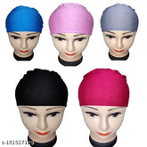 Solid cotton canvas Muslim hijab cap underscarf set, 5-pack from India
