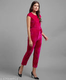 Pink velvet cap sleeves jumpsuit, women's L size with 38" bust, 52" length, 34" waist, 40" hip. Comfortable and stylish party or casual wear from Elizy India