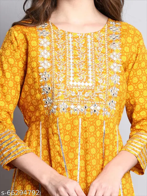 Yellow Rayon Embroidered Anarkali Kurta by Bablu Garments - Indian embroidered women's kurta on mannequin