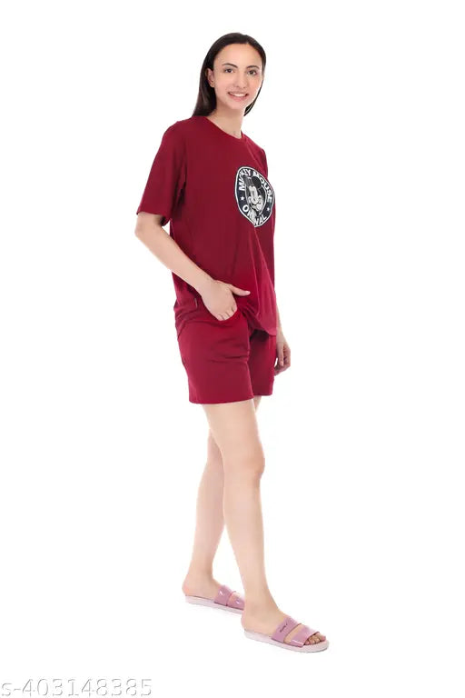 Cotton Printed T-Shirt & Shorts Nightwear Set, soft, breathable, vibrant prints, versatile and durable