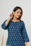 Cotton printed night suit top and pyjama set for women's night dress, three-quarter sleeves, cotton fabric, India origin