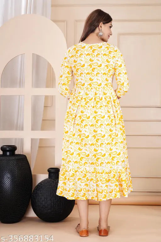 Rayon printed combo three-quarter sleeve kurti, fashionable Charvi style for Indian women's wardrobe, M (38in bust) & L (40in bust) sizes