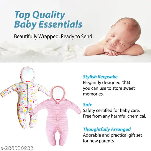 Light Pink Cotton Striped Full Sleeve Hooded Rompers for Babies 3-6 Months - VParents Zoey (Pack of 2)