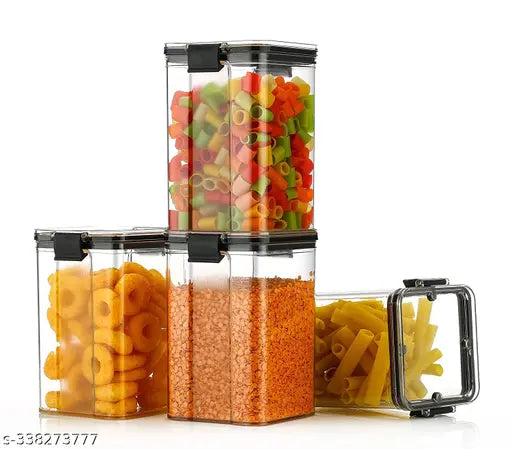 Plastic Lock & Lock Square Storage Container Set of 6 (1100 ML), stackable and airtight for kitchen pantry organization