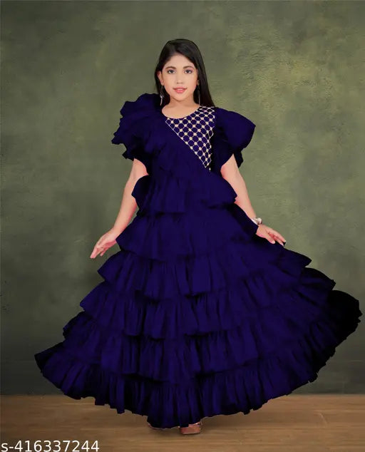 Indian printed net kids anarkali gown for young girls (5-16 years), flattering silhouette and intricate detailing, perfect for festivals or events