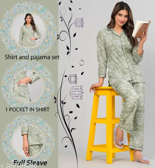women's cotton flowers printed night suite, three-quarter sleeves pyjamas set with floral print, XXL size on hanger
