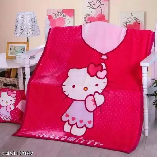 Reversible kitty-red unisex baby blanket, cotton for cozy sleep, suitable for babies 6 months to 5 years. Soft, warm, and machine washable. Rajai material, made in India