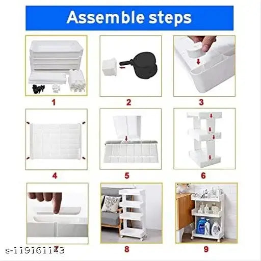 Plastic 4-tier kitchen storage rack, space-saving organizer with wheels, ideal for small spaces at home or office